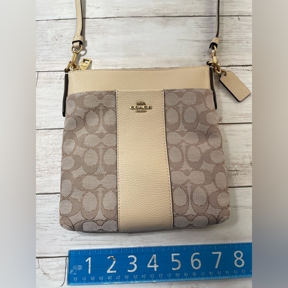 Coach Signature Logo Canvas Crossbody Tan Bag - Picture 1 of 10